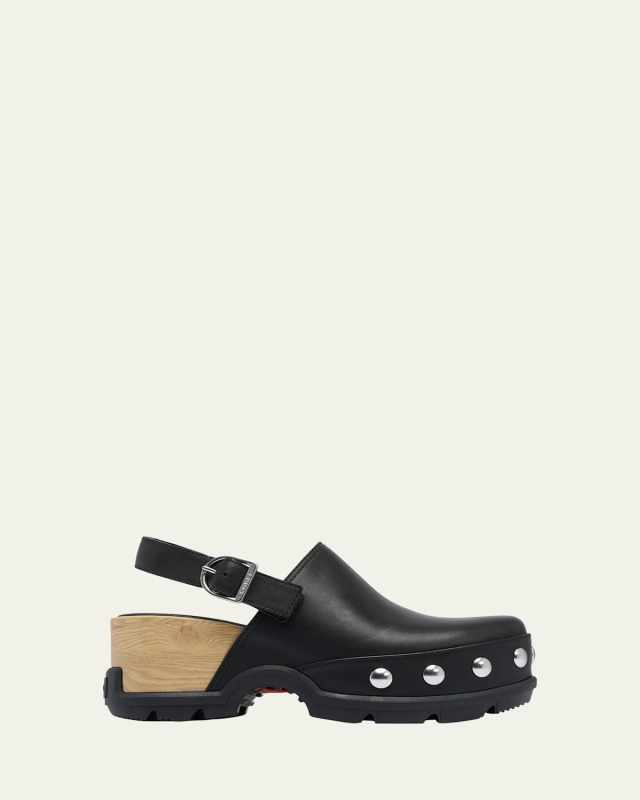 Roman Leather Slingback Platform Clogs